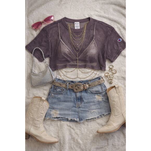 Champion Tops - Champion Frosted Plum Women's Mesh Shirt Small Coachella Fest Outfit - Pre Owned